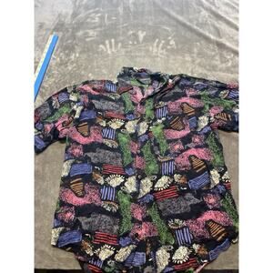 Bahama Bay Club Mens Large Rayon Button 1980's 1990 abstract black pink vintage